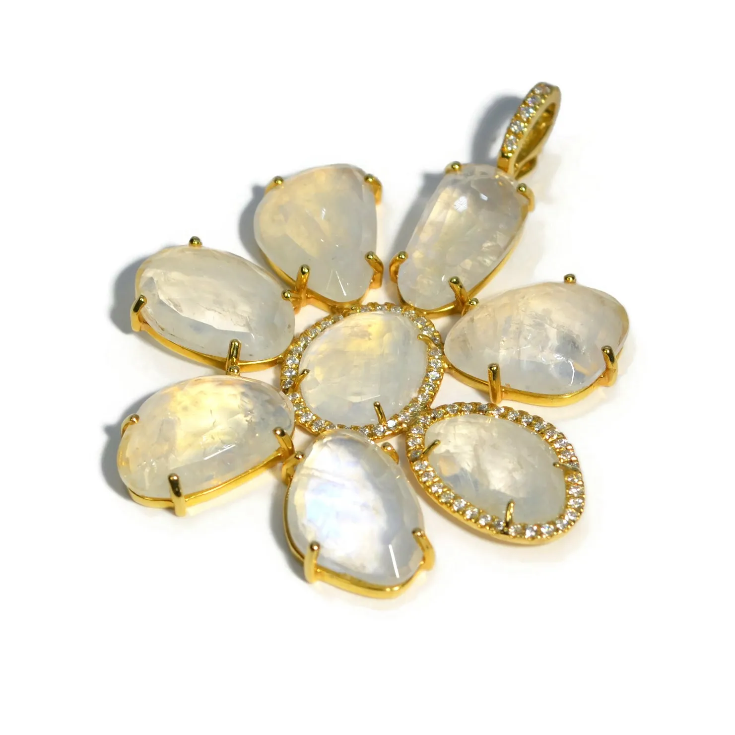 Lauren K - Flower Pendant with Moonstone and Diamonds, 18k Yellow Gold