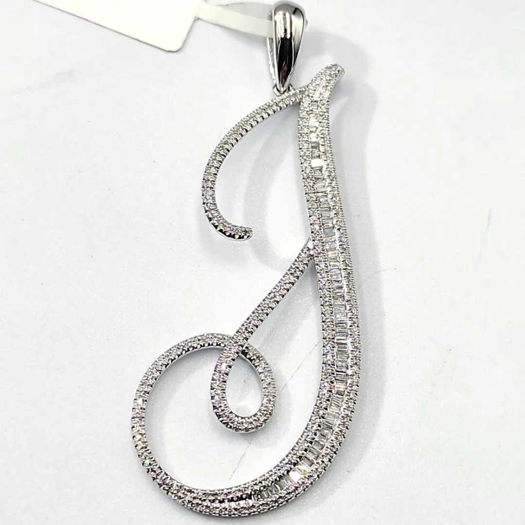 Letter J Diamond Pendant 14K White Gold