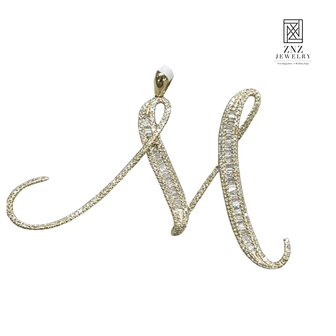 Letter M Diamond Pendant 14K White/Yellow Gold