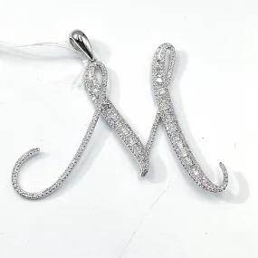 Letter M Diamond Pendant 14K White/Yellow Gold