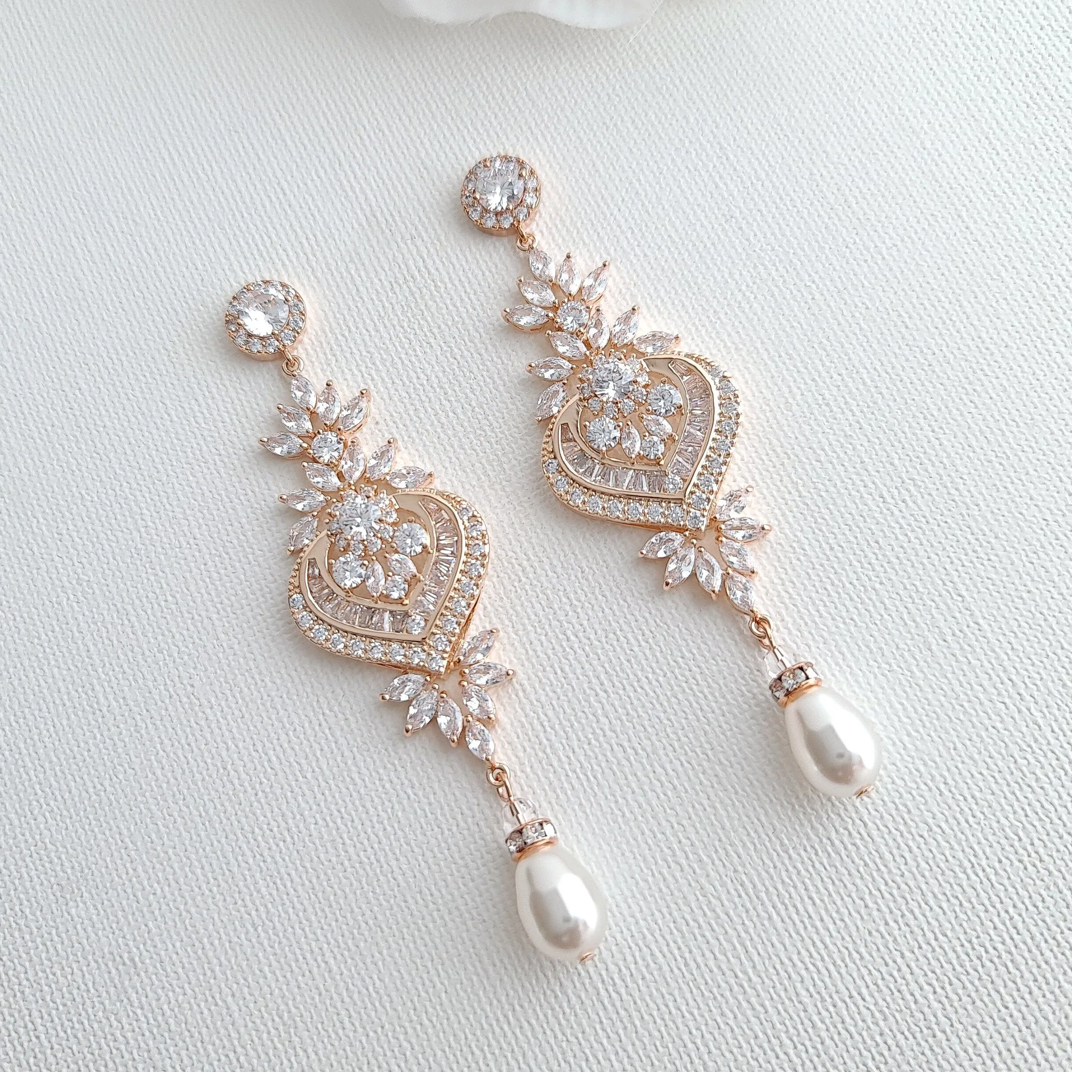 Long Rose Gold Chandelier Wedding Earrings-Rosa