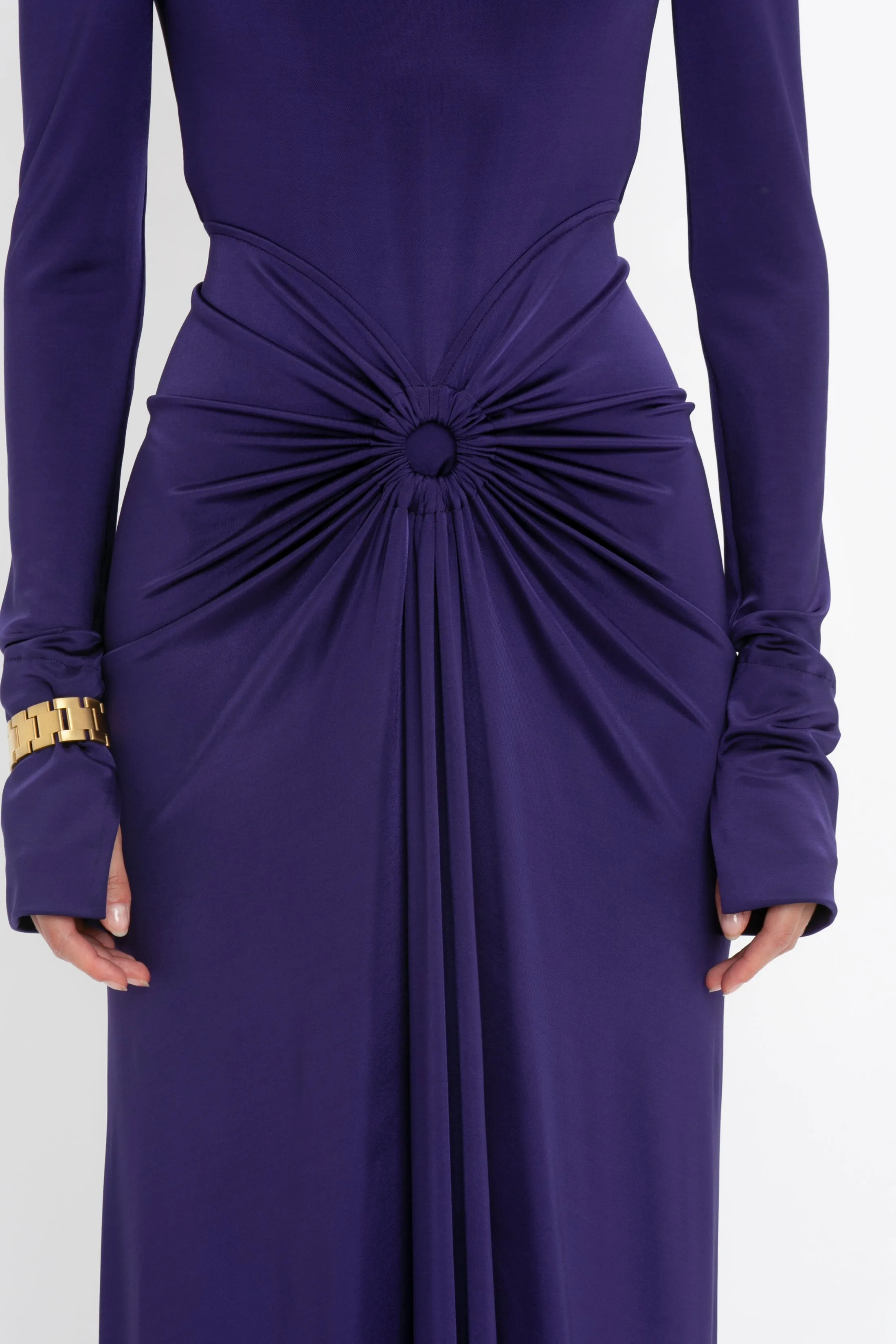 Long Sleeve Gathered Midi Dress In Ultraviolet