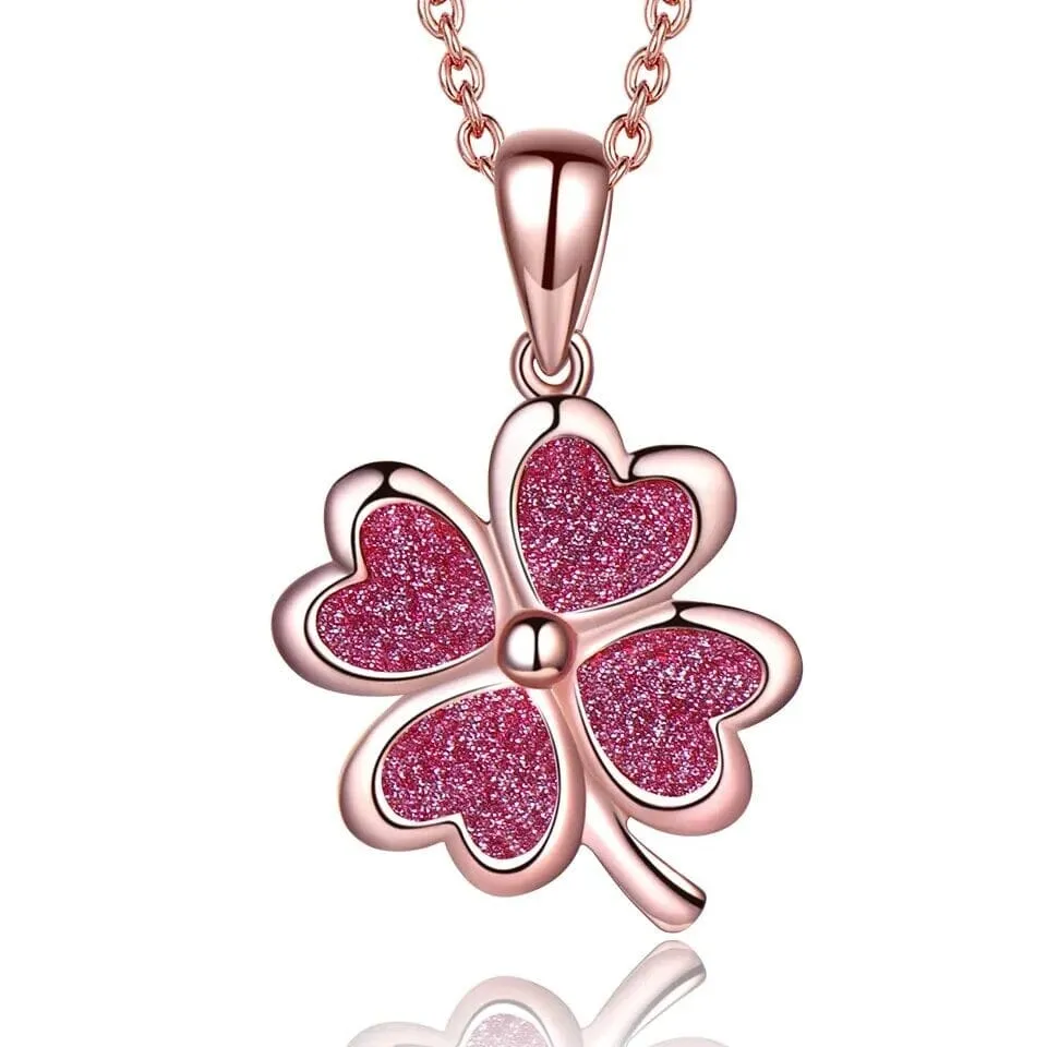 Lucky Four Leaf Clover Pendant 925 Sterling Silver Necklace