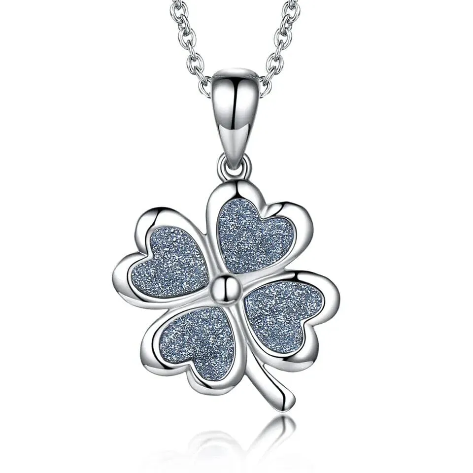 Lucky Four Leaf Clover Pendant 925 Sterling Silver Necklace