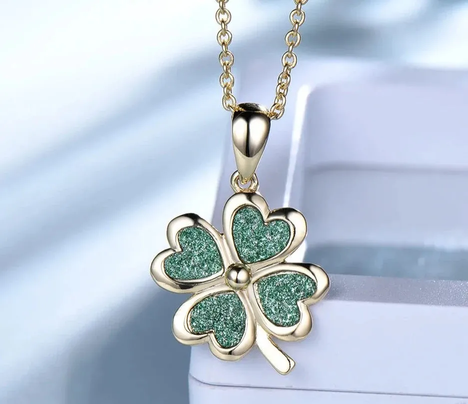 Lucky Four Leaf Clover Pendant 925 Sterling Silver Necklace