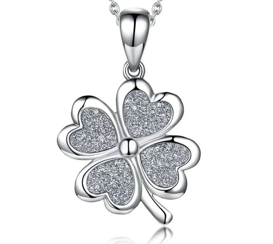 Lucky Four Leaf Clover Pendant 925 Sterling Silver Necklace