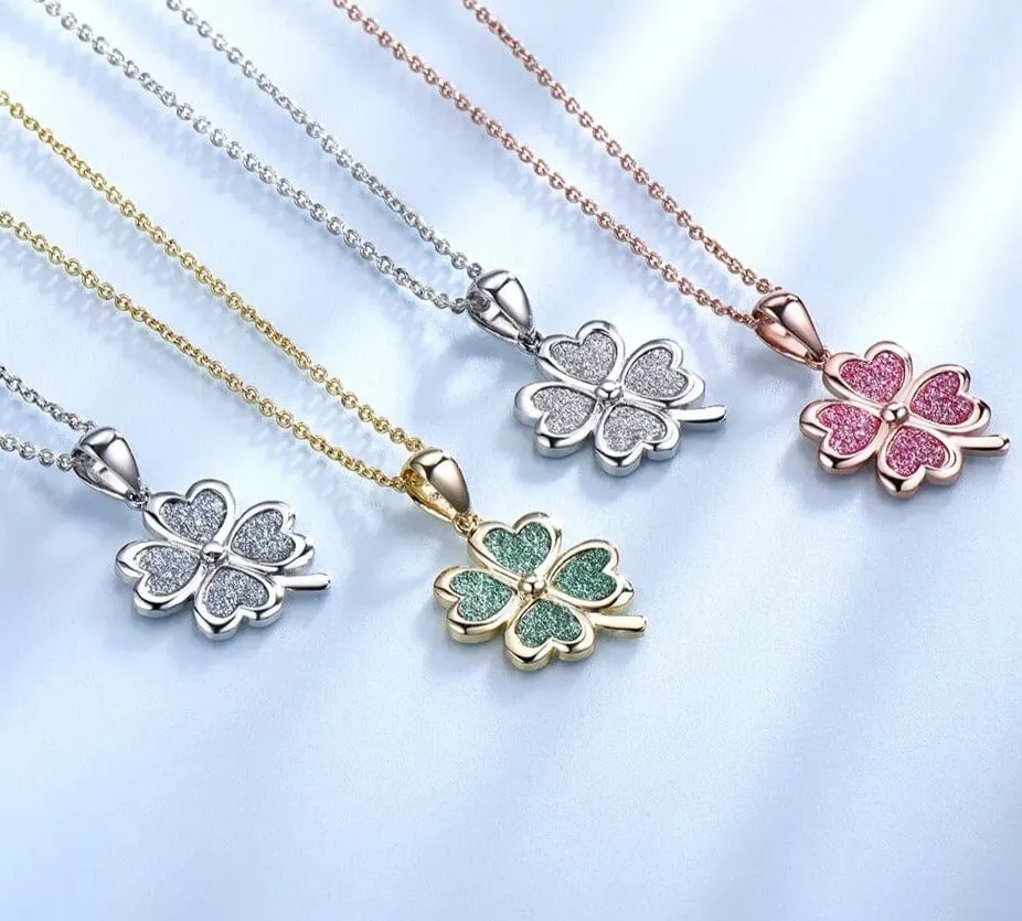 Lucky Four Leaf Clover Pendant 925 Sterling Silver Necklace