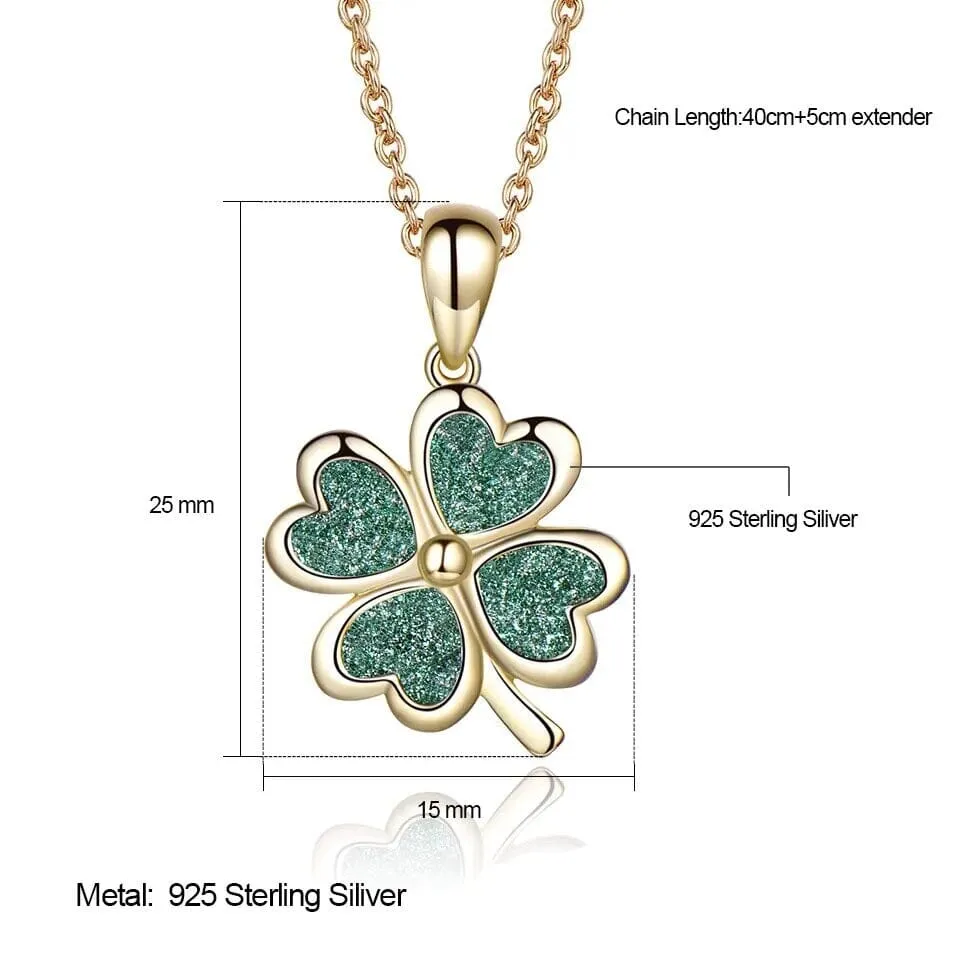 Lucky Four Leaf Clover Pendant 925 Sterling Silver Necklace