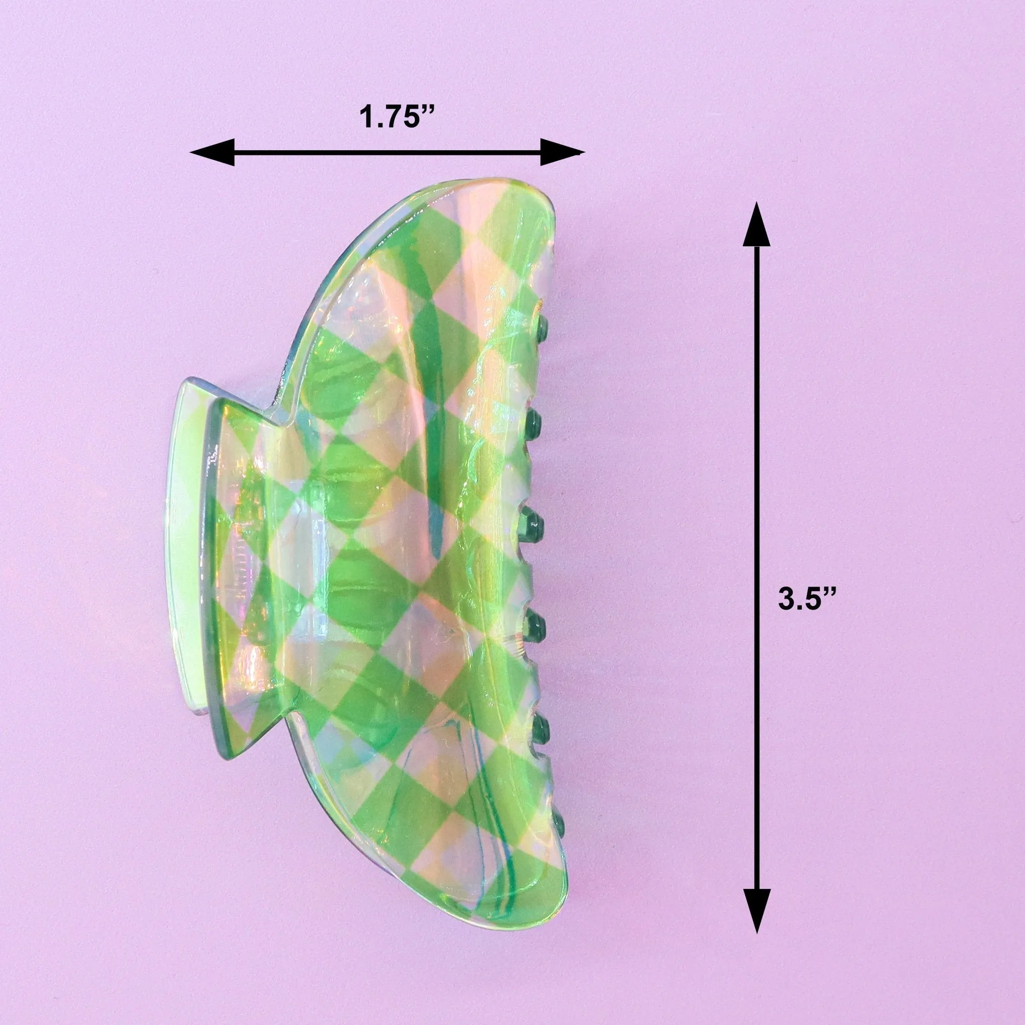 Medium Round Iridescent Checkered Hair Claw Clip