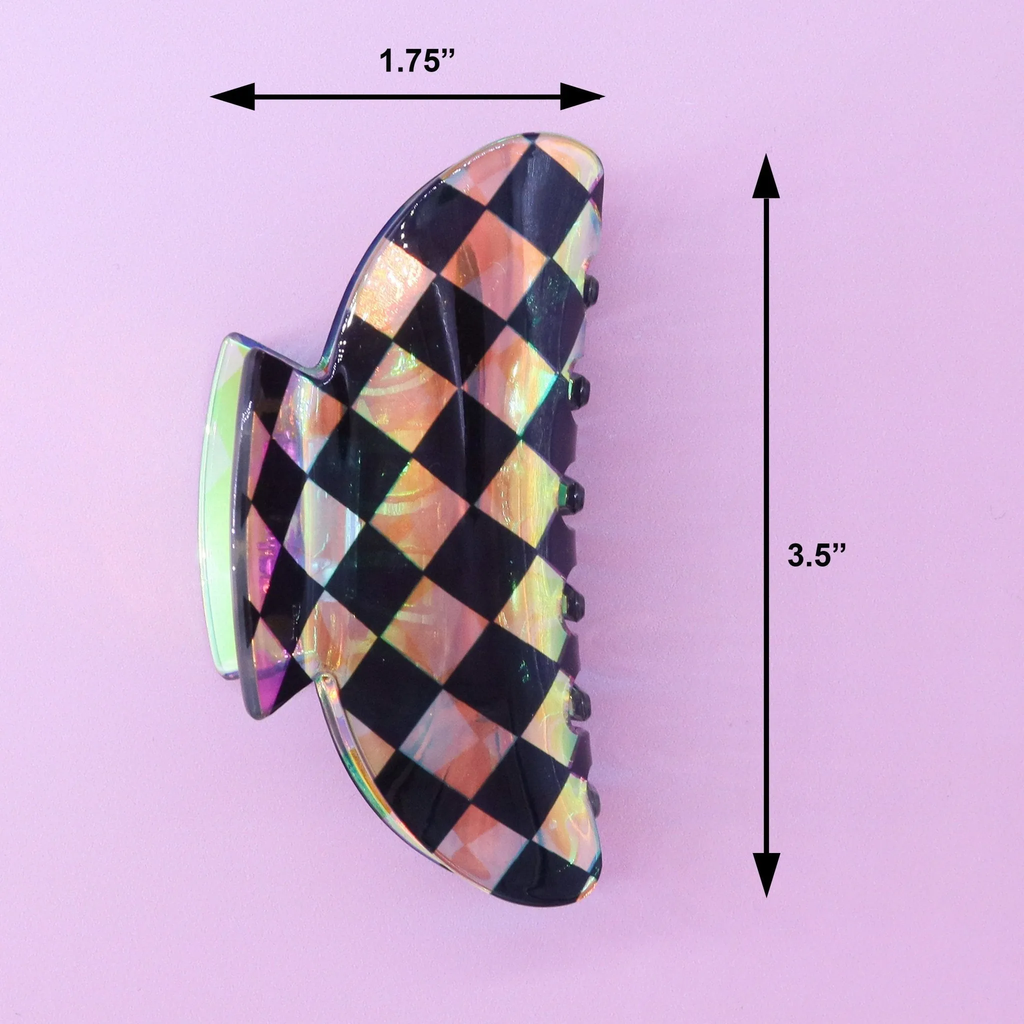 Medium Round Iridescent Checkered Hair Claw Clip