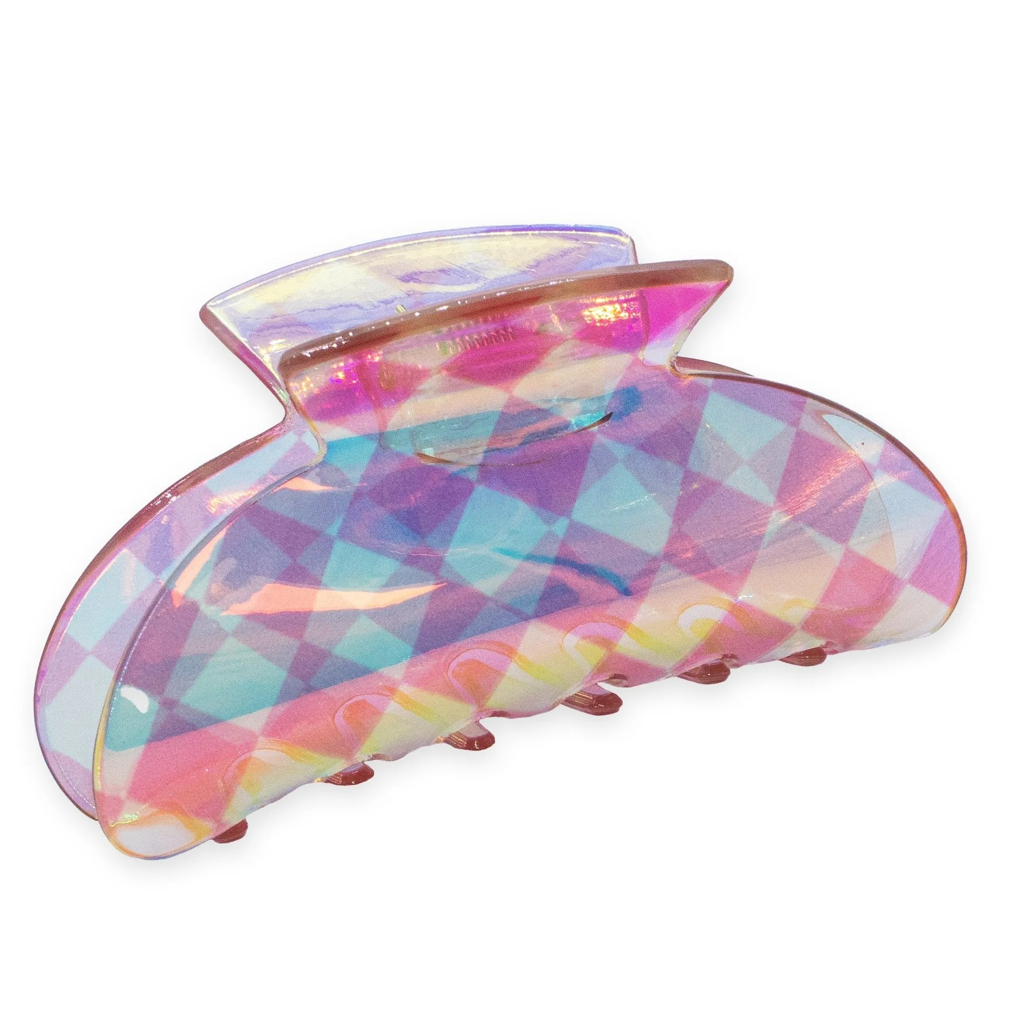 Medium Round Iridescent Checkered Hair Claw Clip