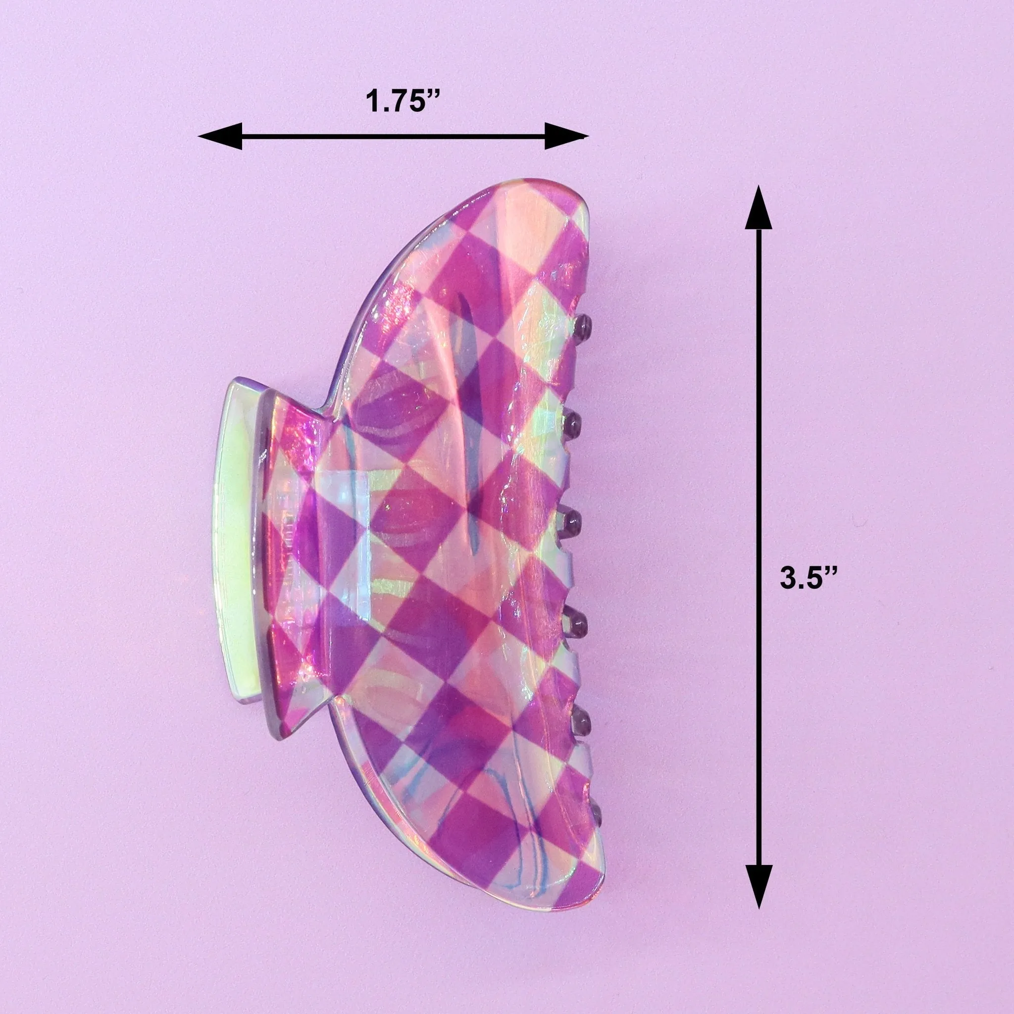 Medium Round Iridescent Checkered Hair Claw Clip