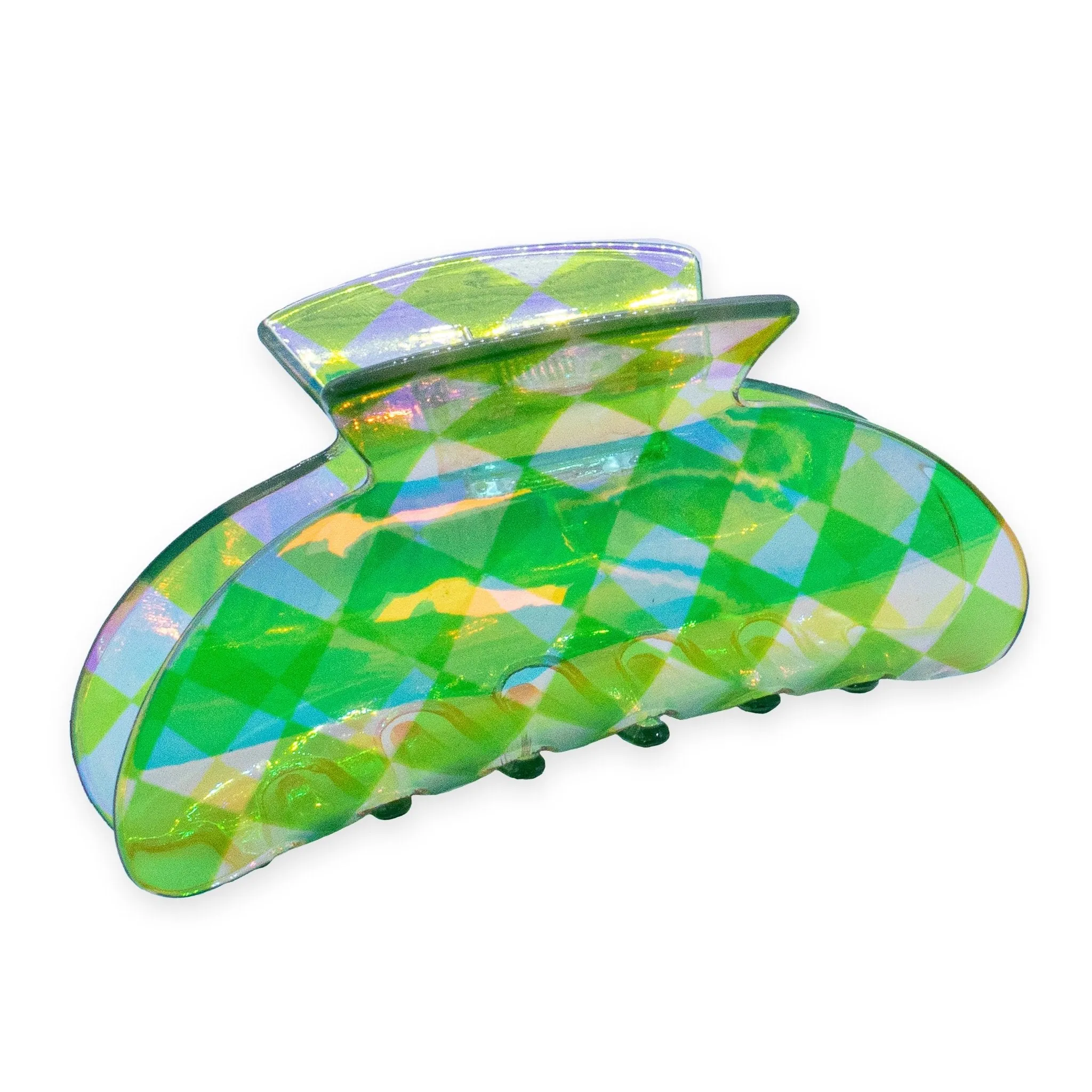 Medium Round Iridescent Checkered Hair Claw Clip