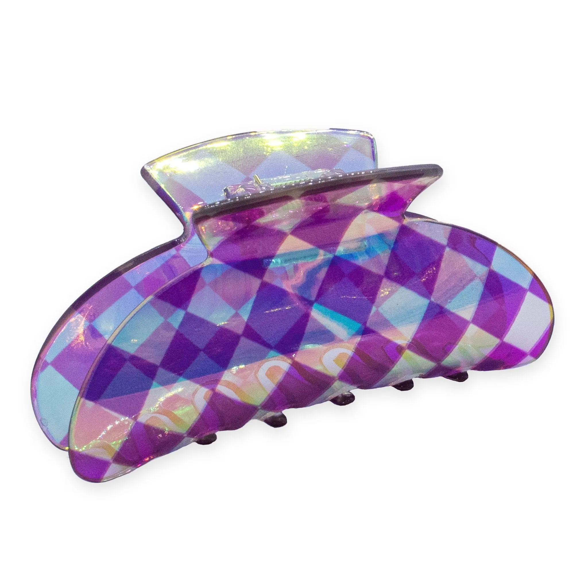 Medium Round Iridescent Checkered Hair Claw Clip