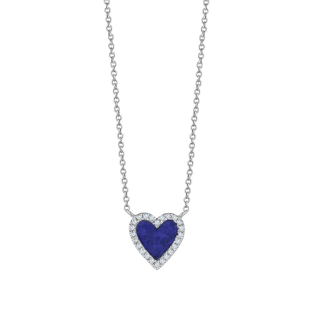 Mini Navy Diamond Border Heart Necklace