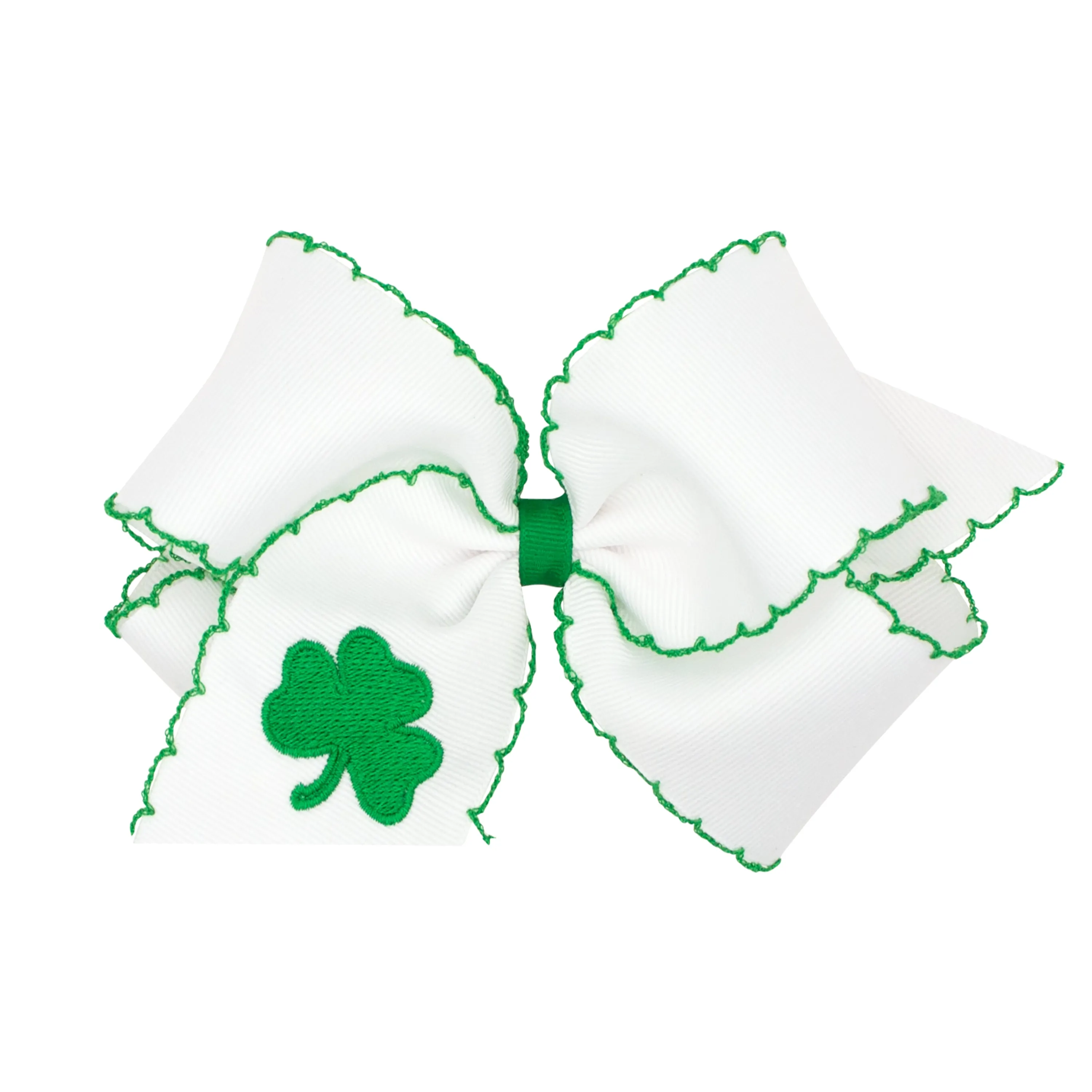 Moonstitch with Shamrock Embroidered Hair Bow on Clippie