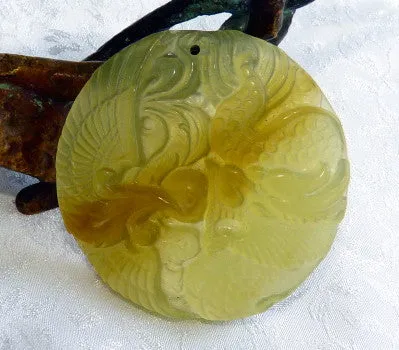 Mysterious Honeyr Dragon Phoenix Jade Pendant (P639)