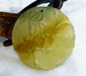 Mysterious Honeyr Dragon Phoenix Jade Pendant (P639)