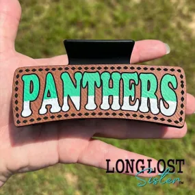 Panthers Green White Silver Hand Painted Hair Claw Clip