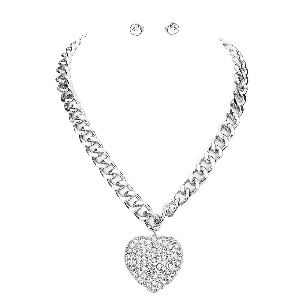 Rhinestone Embellished Heart Pendant Necklace