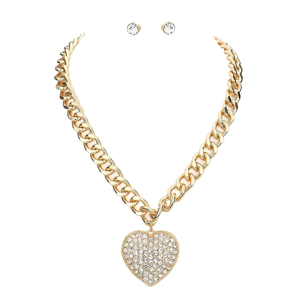 Rhinestone Embellished Heart Pendant Necklace