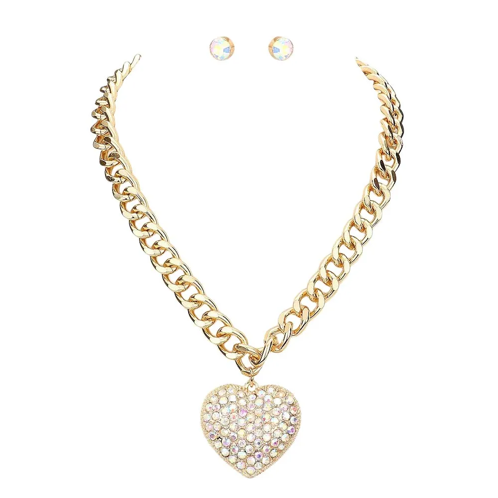 Rhinestone Embellished Heart Pendant Necklace