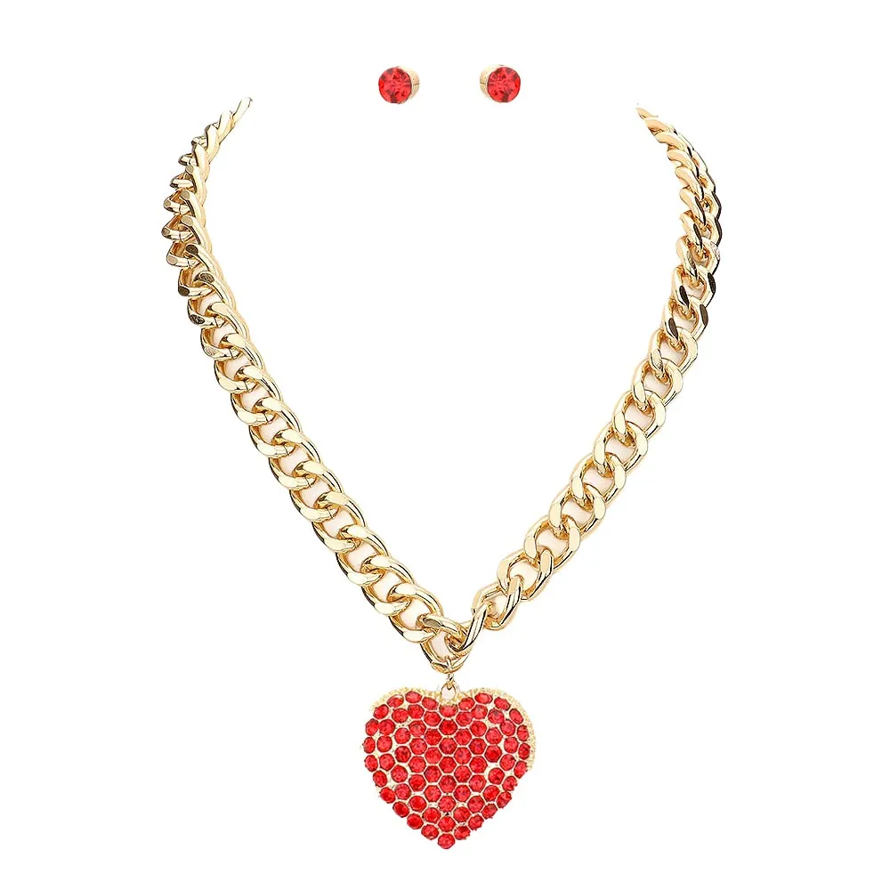 Rhinestone Embellished Heart Pendant Necklace