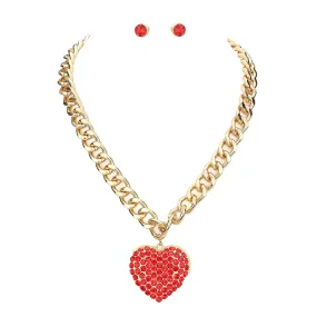 Rhinestone Embellished Heart Pendant Necklace