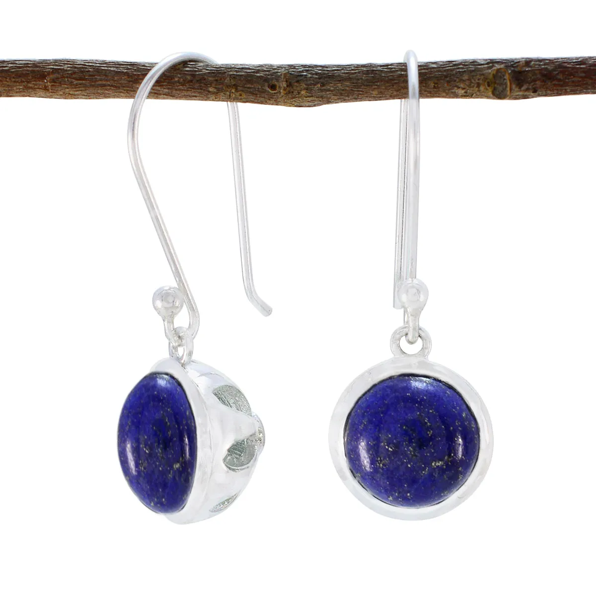 Riyo Artistic Sterling Silver Earring For Female Lapis Lazuli Earring Bezel Setting Blue Earring Dangle Earring