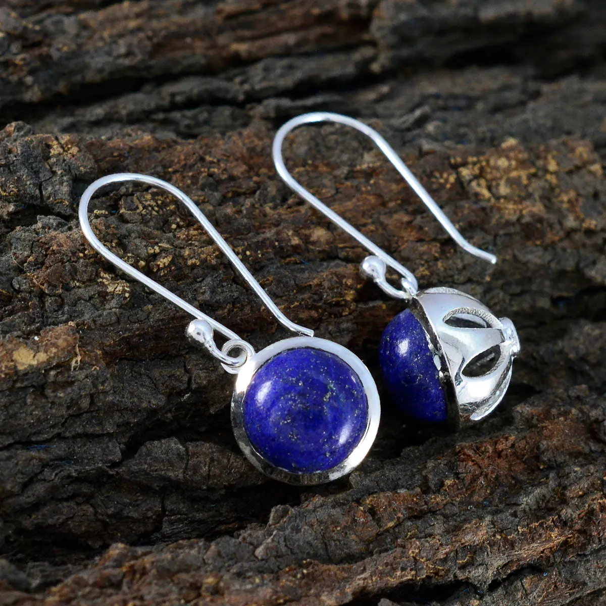 Riyo Artistic Sterling Silver Earring For Female Lapis Lazuli Earring Bezel Setting Blue Earring Dangle Earring