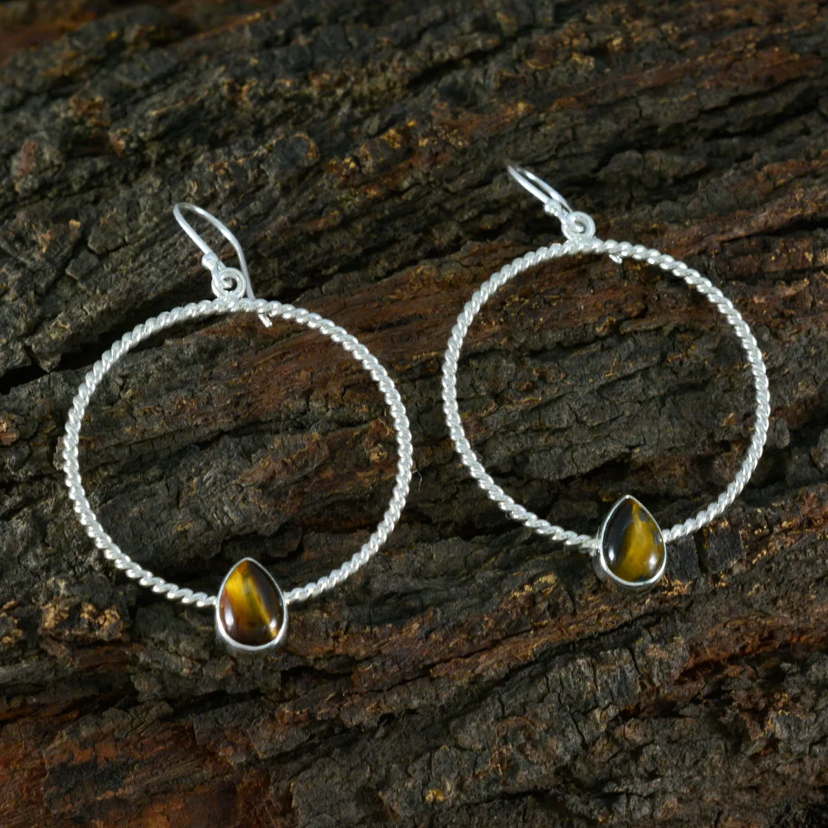 Riyo Beguiling 925 Sterling Silver Earring For Female Tiger Eye Earring Bezel Setting Brown Earring Dangle Earring