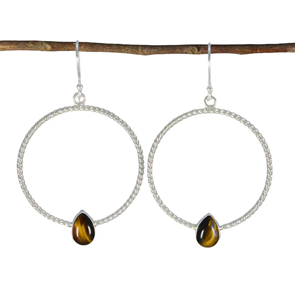 Riyo Beguiling 925 Sterling Silver Earring For Female Tiger Eye Earring Bezel Setting Brown Earring Dangle Earring