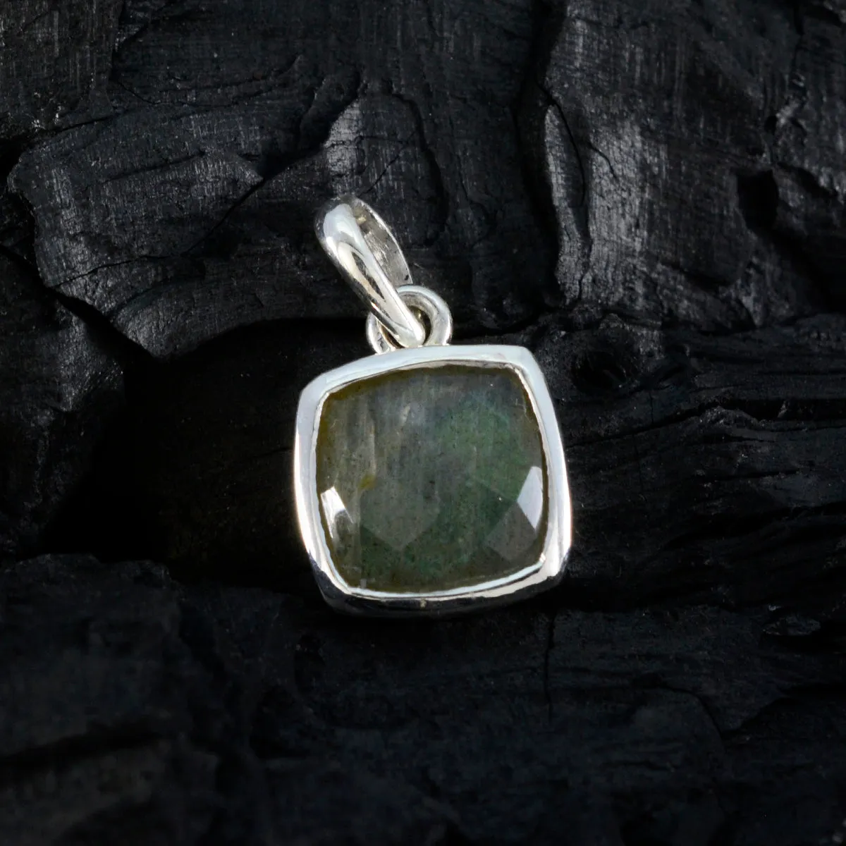 Riyo Bonny Gemstone Cushion Checker Gray Labradorite Sterling Silver Pendant Gift For Handmade