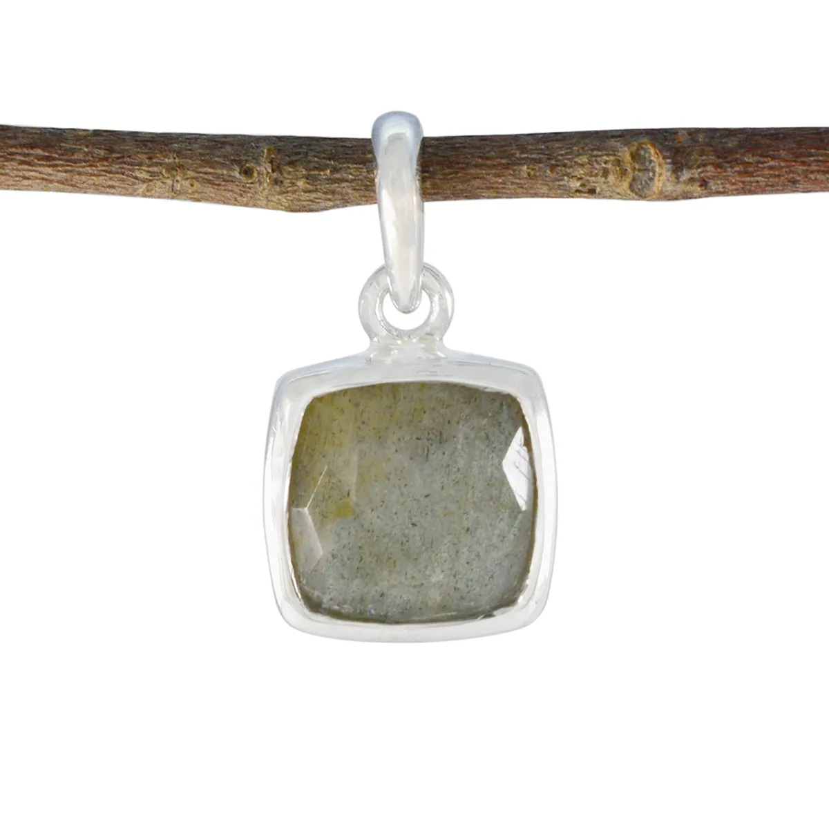 Riyo Bonny Gemstone Cushion Checker Gray Labradorite Sterling Silver Pendant Gift For Handmade