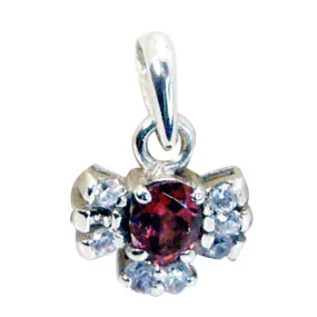 Riyo Charming Gemstone Round Faceted Red Garnet Sterling Silver Pendant Gift For Handmade