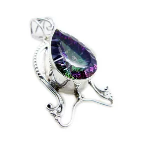 Riyo Comely Gems Pear Faceted Multi Color Mystic Quartz Solid Silver Pendant Gift For Wedding