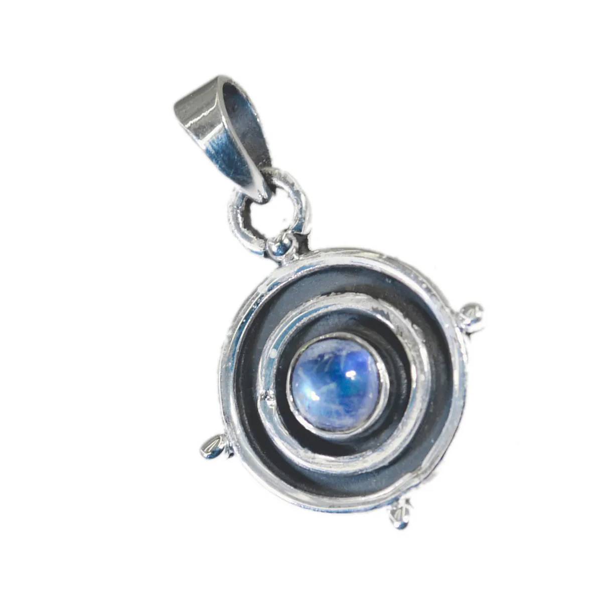 Riyo Easy Gemstone Round Cabochon White Rainbow Moonstone Sterling Silver Pendant Gift For Friend