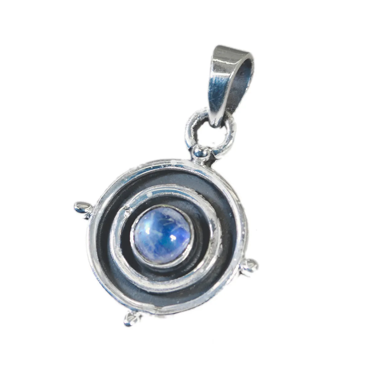 Riyo Easy Gemstone Round Cabochon White Rainbow Moonstone Sterling Silver Pendant Gift For Friend