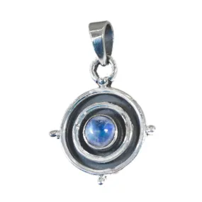 Riyo Easy Gemstone Round Cabochon White Rainbow Moonstone Sterling Silver Pendant Gift For Friend