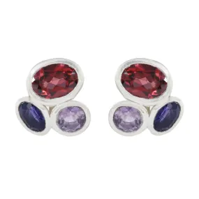 Riyo Exquisite 925 Sterling Silver Earring For Wife Multi Earring Bezel Setting Multi Earring Stud Earring