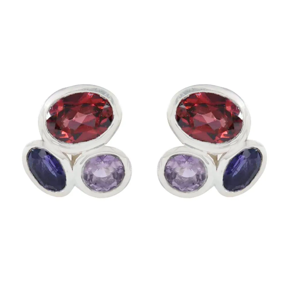 Riyo Exquisite 925 Sterling Silver Earring For Wife Multi Earring Bezel Setting Multi Earring Stud Earring