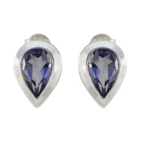 Riyo Fanciable Sterling Silver Earring For Female Iolite Earring Bezel Setting Blue Earring Stud Earring