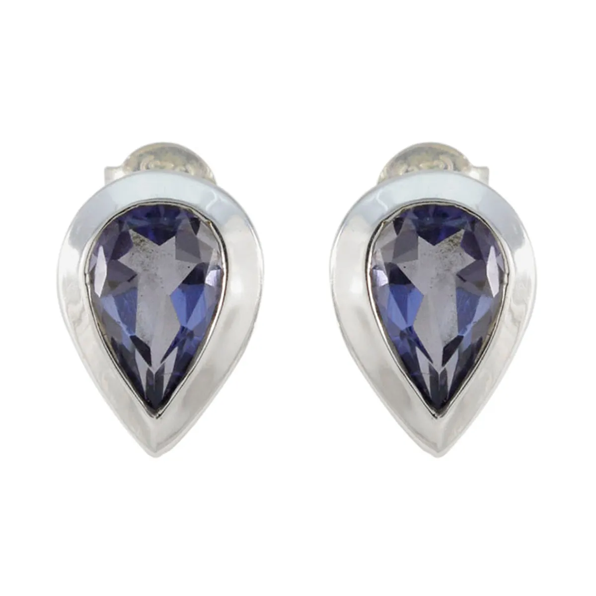 Riyo Fanciable Sterling Silver Earring For Female Iolite Earring Bezel Setting Blue Earring Stud Earring