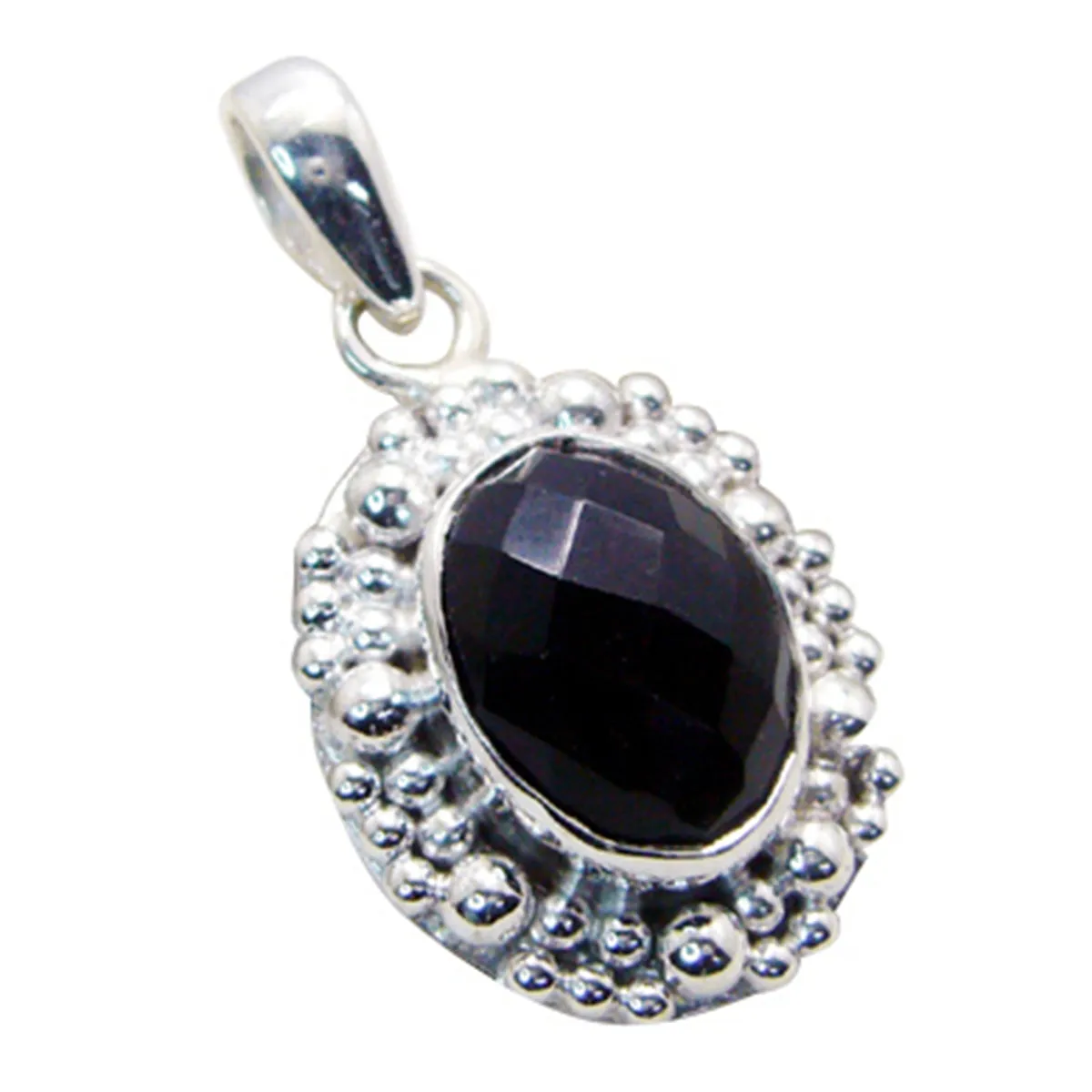 Riyo Genuine Gems Oval checker Black Black Onyx 925 Silver Pendant college student gift