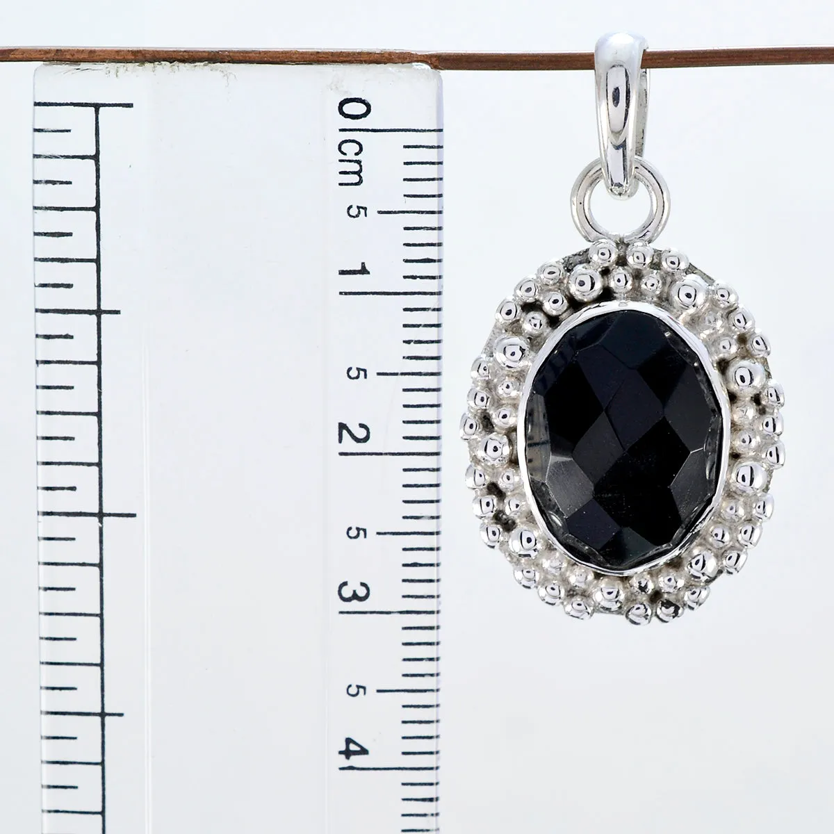 Riyo Genuine Gems Oval checker Black Black Onyx 925 Silver Pendant college student gift