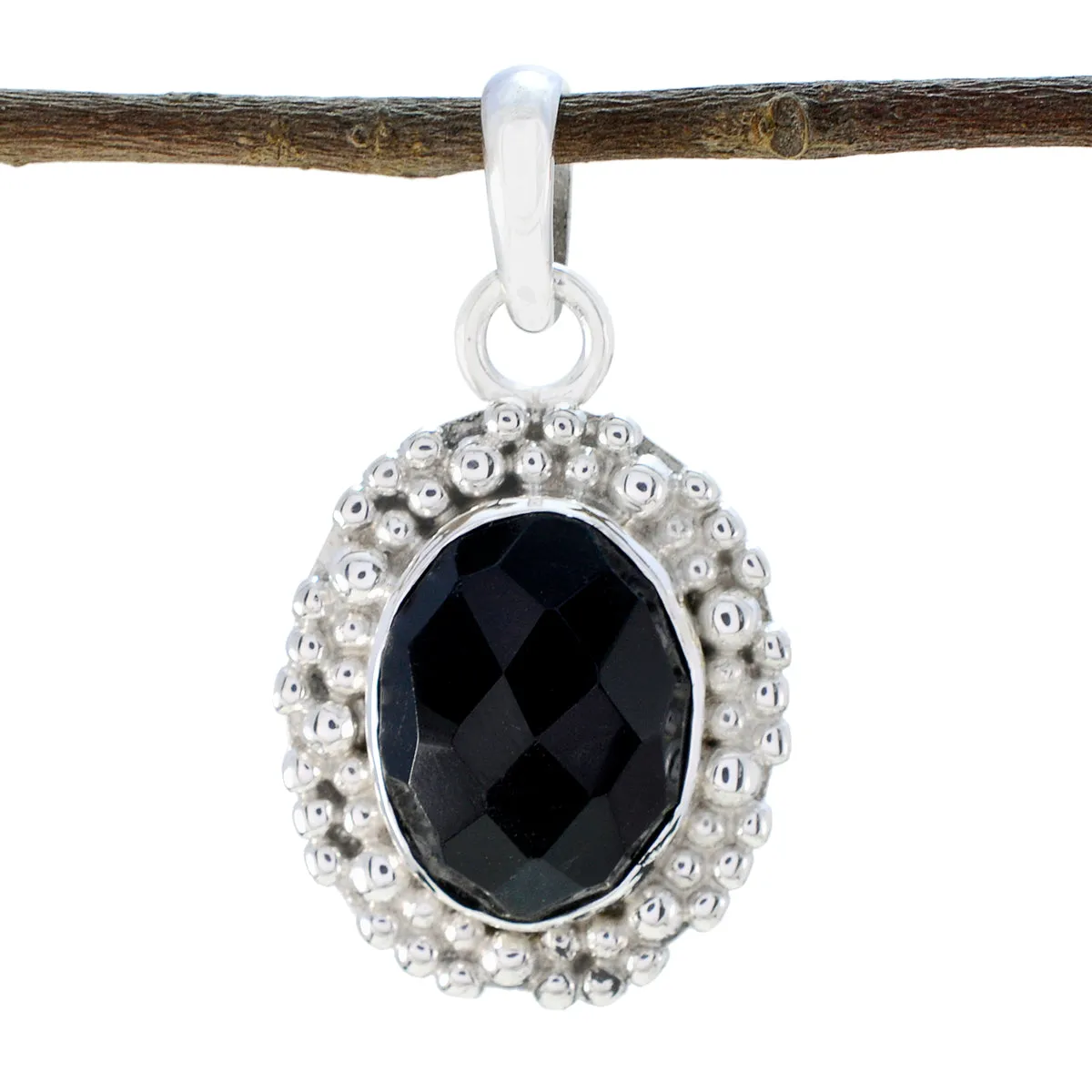 Riyo Genuine Gems Oval checker Black Black Onyx 925 Silver Pendant college student gift