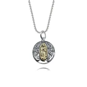 S925 Virgin Mary Silver Coin Reversible Pattern Virgencita Necklace