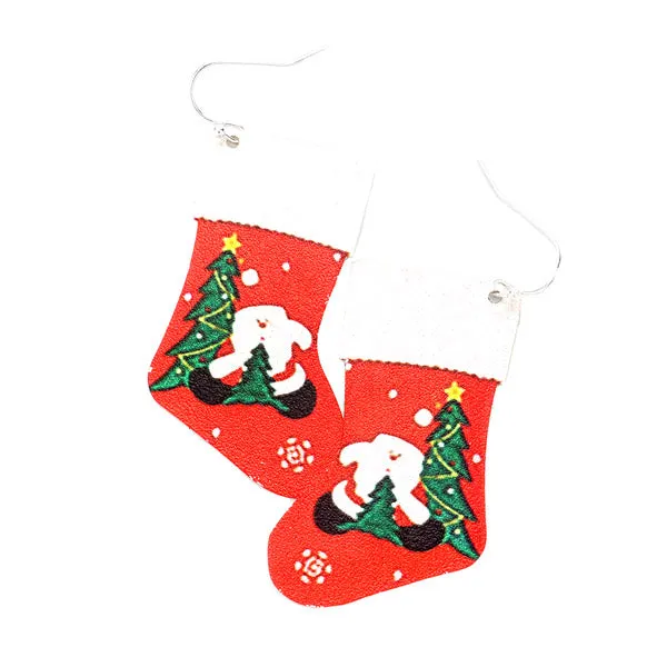 Santa Claus Christmas Stockings Print Metal Earrings