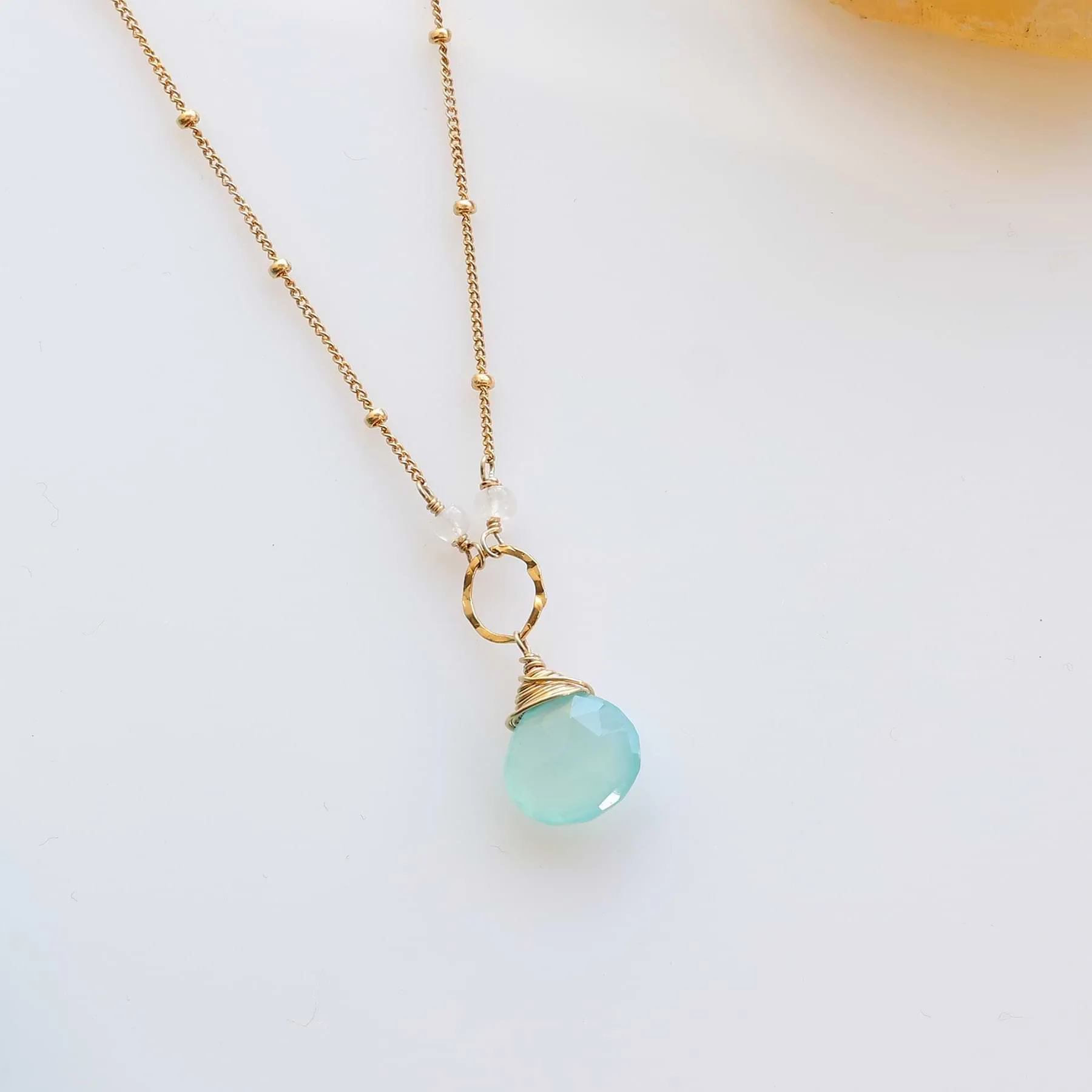 Seaspray - Seafoam Chalcedony Delicate Gold Necklace