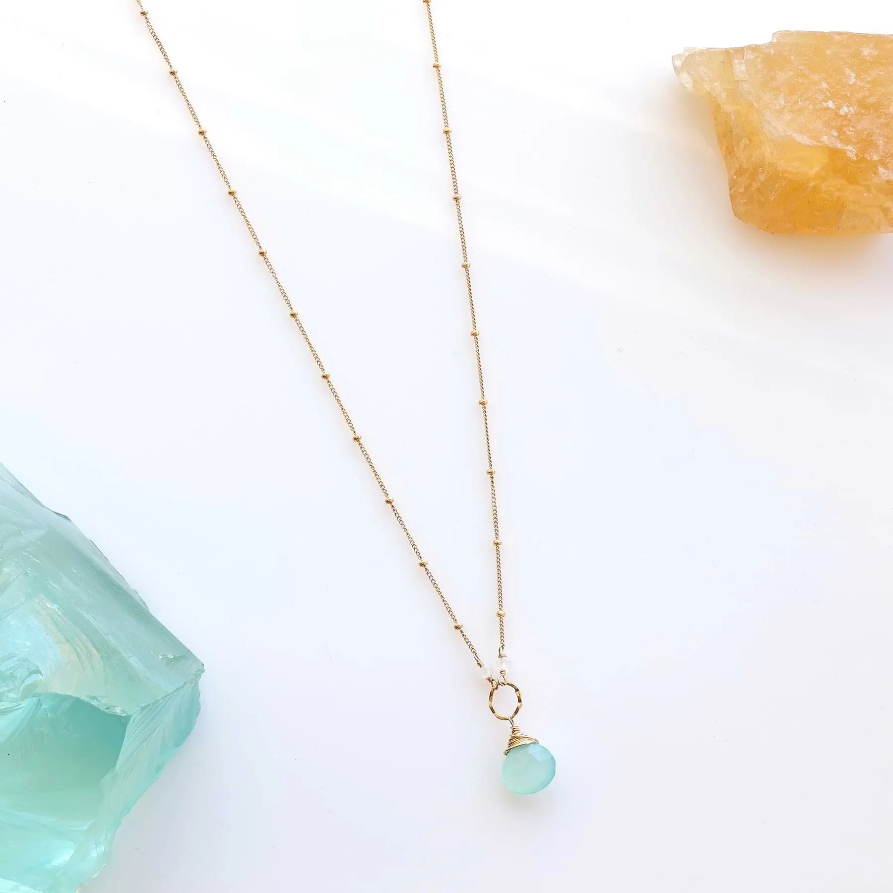 Seaspray - Seafoam Chalcedony Delicate Gold Necklace